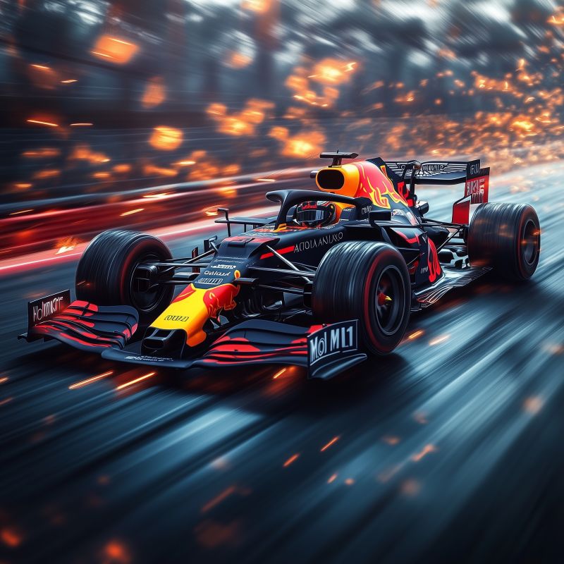 Double Exposure, Midjourney Style, Compositing, Blending, Superimposing A breathtaking, futuristic double exposure artwork featuring the silhouette of a legendary Formula 1 driver, intertwined with the adrenaline-fueled world of Formula 1 racing. Inside the silhouette: a classic Ferrari F1 car racing full-speed on a slightly wet twilight track, glowing under warm stadium lights and iconic red-yellow reflections. The car's deep Rosso Corsa red, paired with warm amber highlights and jet black carbon textures, creates a powerful visual identity that pays tribute to Ferrari's racing legacy. The background remains softly gradient with warm greys and golden mist, avoiding cold tones to bring vibrancy and depth while ensuring the silhouette remains the focal point.

Cinematic lighting and photorealistic textures highlight wet asphalt reflections, glowing light trails, and motion blur, adding depth and realism. Futuristic elements like telemetry HUD overlays, kinetic energy lines, and subtle digital flare effects create a sense of modern speed and innovation, without compromising the classic Ferrari feel.

(Detailed:1.45), (Detailed background:1.4) Warm cinematic tones, glowing Ferrari reds and yellows, vibrant track lights, glossy reflections, hyper-detailed surfaces, energetic mood, legendary speed. Added reference visuals.