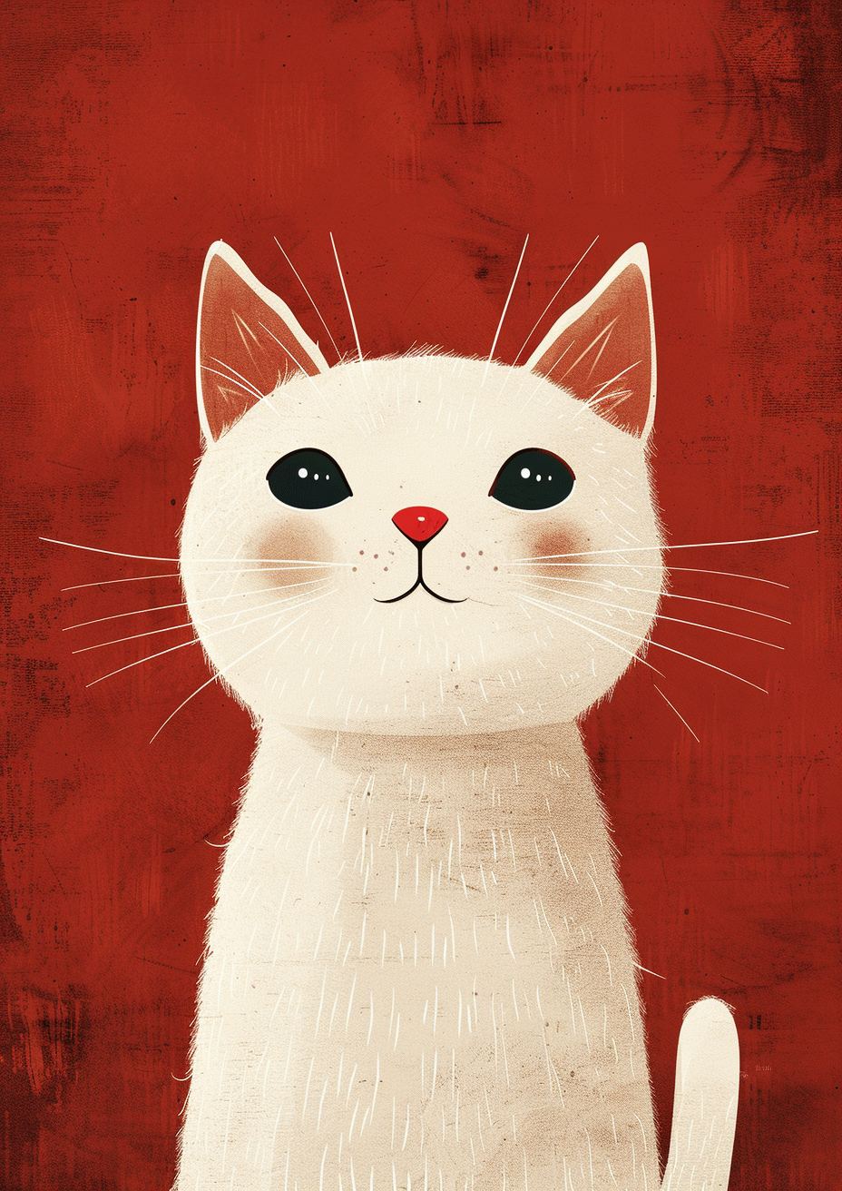 mall Joyful animal by joey moya, cute, in the style of minimalistic drawings, ultrafine detail, light, bright White, Maroon background, creative commons attribution, mori kei, painted illustrations, serene faces --ar 5:7 --s 250 --iw 2 --v 6.0