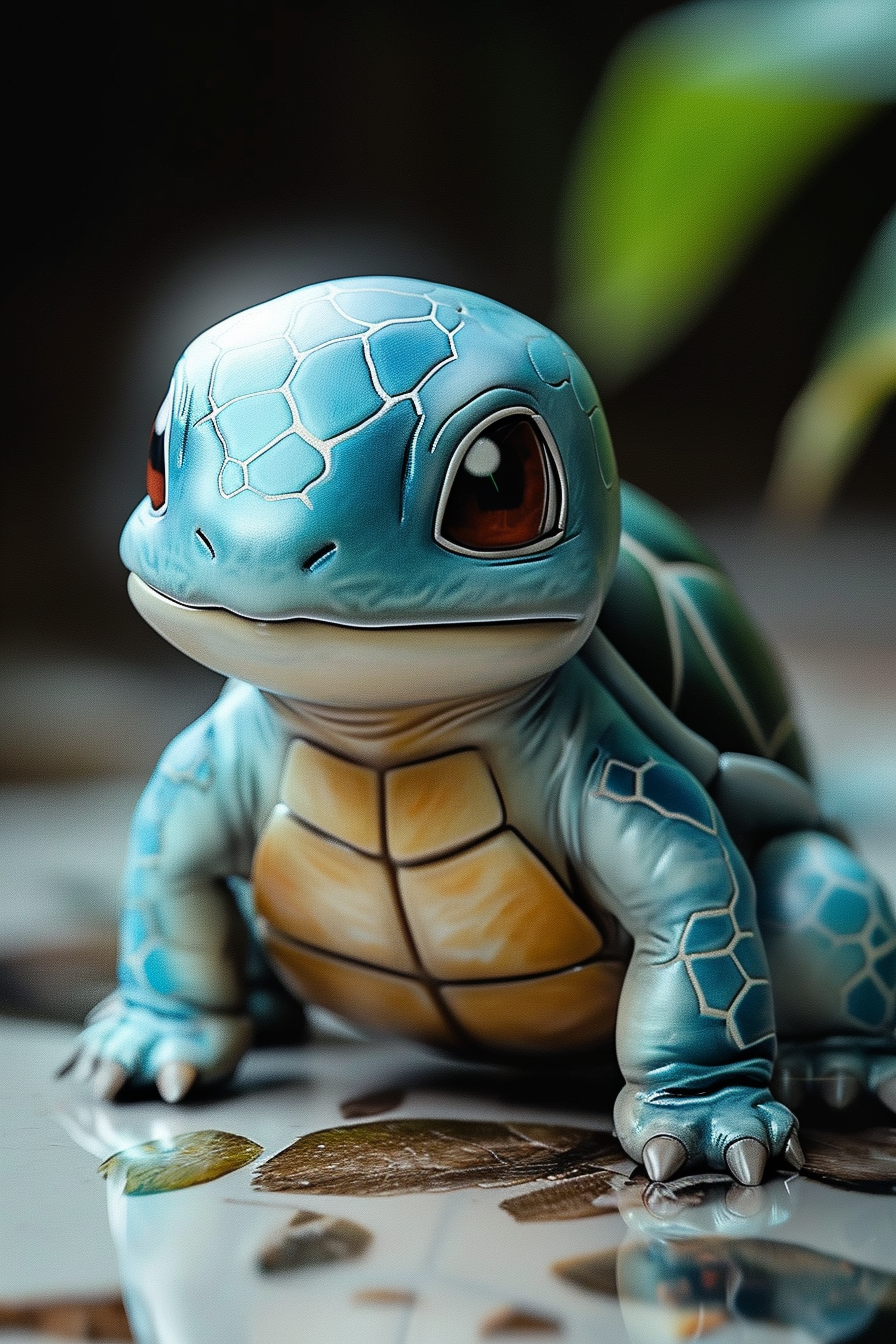 Squirtle standing, reallife skin, cute --ar 2:3 --v 6.0