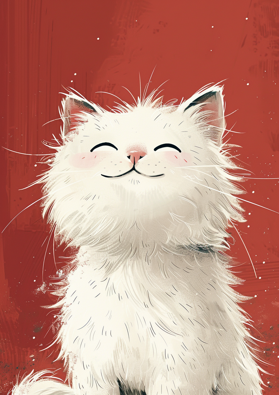 mall Joyful animal by joey moya, cute, in the style of minimalistic drawings, ultrafine detail, light, bright White, Maroon background, creative commons attribution, mori kei, painted illustrations, serene faces --ar 5:7 --s 250 --iw 2 --v 6.0